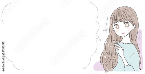 若い女性 ガーリー ヘアケア ふきだし