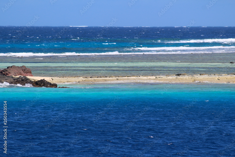 All colors of blue in the sea of the island of Monuriki, Mamanuca Islands, Fiji