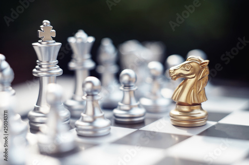 Chess board game, winner winning situation, encounter serious enemy, business competitive concept