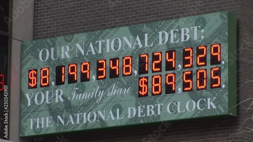 View of National debt clock at magic hour in New York United States photo