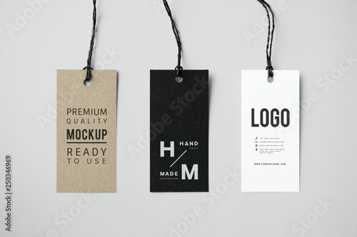 Three fashion label tag mockups photo