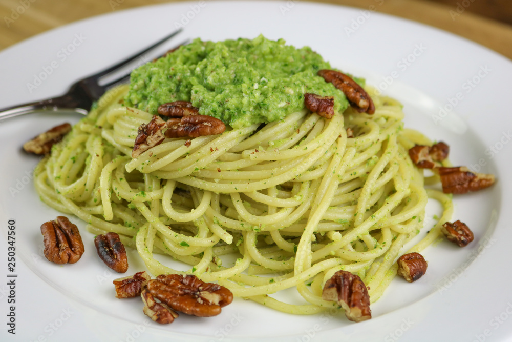 Spaghetti with Broccoli Pesto & Pecans