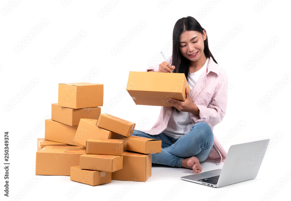 .woman working sell online .woman working sell online