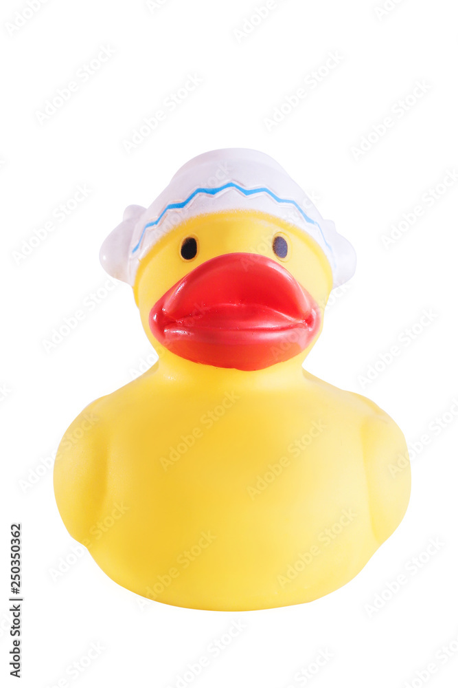 yellow plastic rubber ducks, bathing toy for kids, isolated on white background yellow plastic rubber ducks, bathing toy for kids, isolated on white background