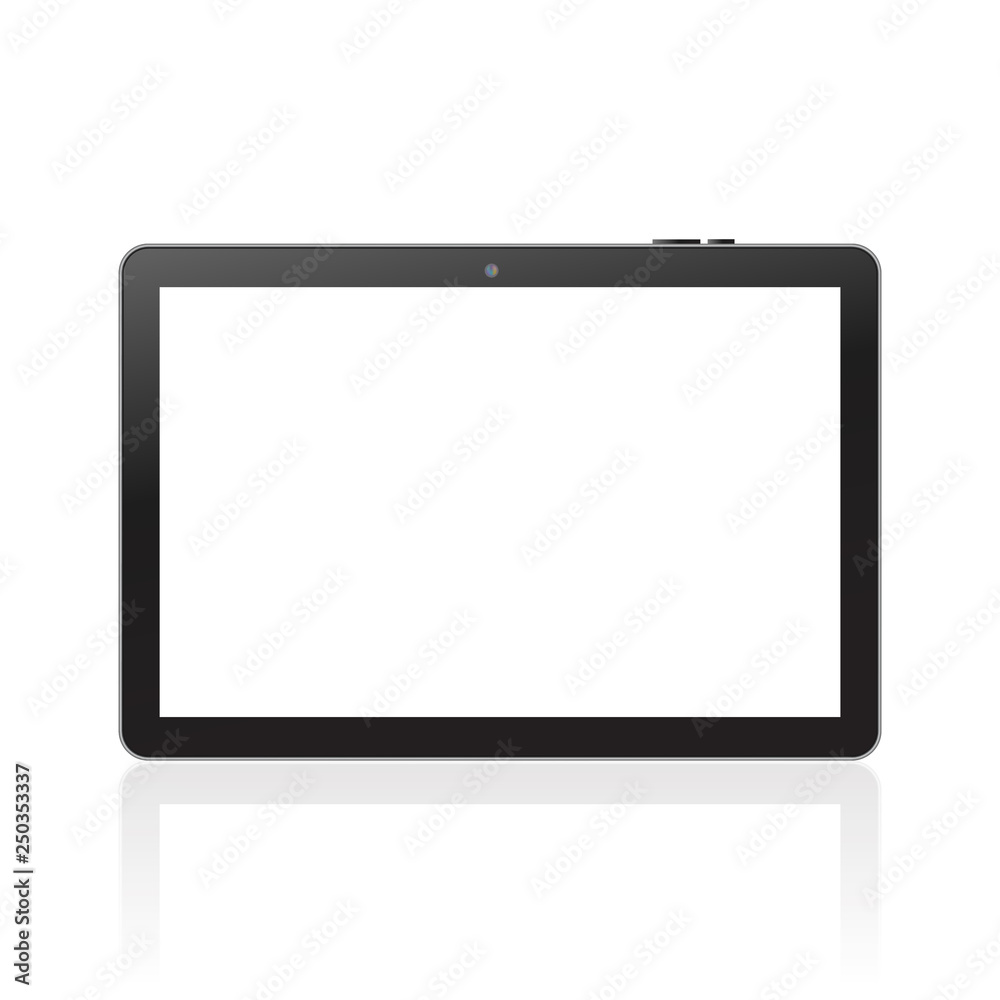 Black tablet mock up on white isolated. Top view. Vector. Black tablet mock up on white isolated. Top view. Vector.