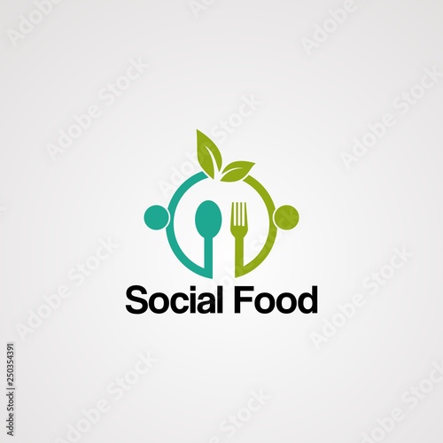 social logo vector with human hug and leaf concept, element, icon, and template for company