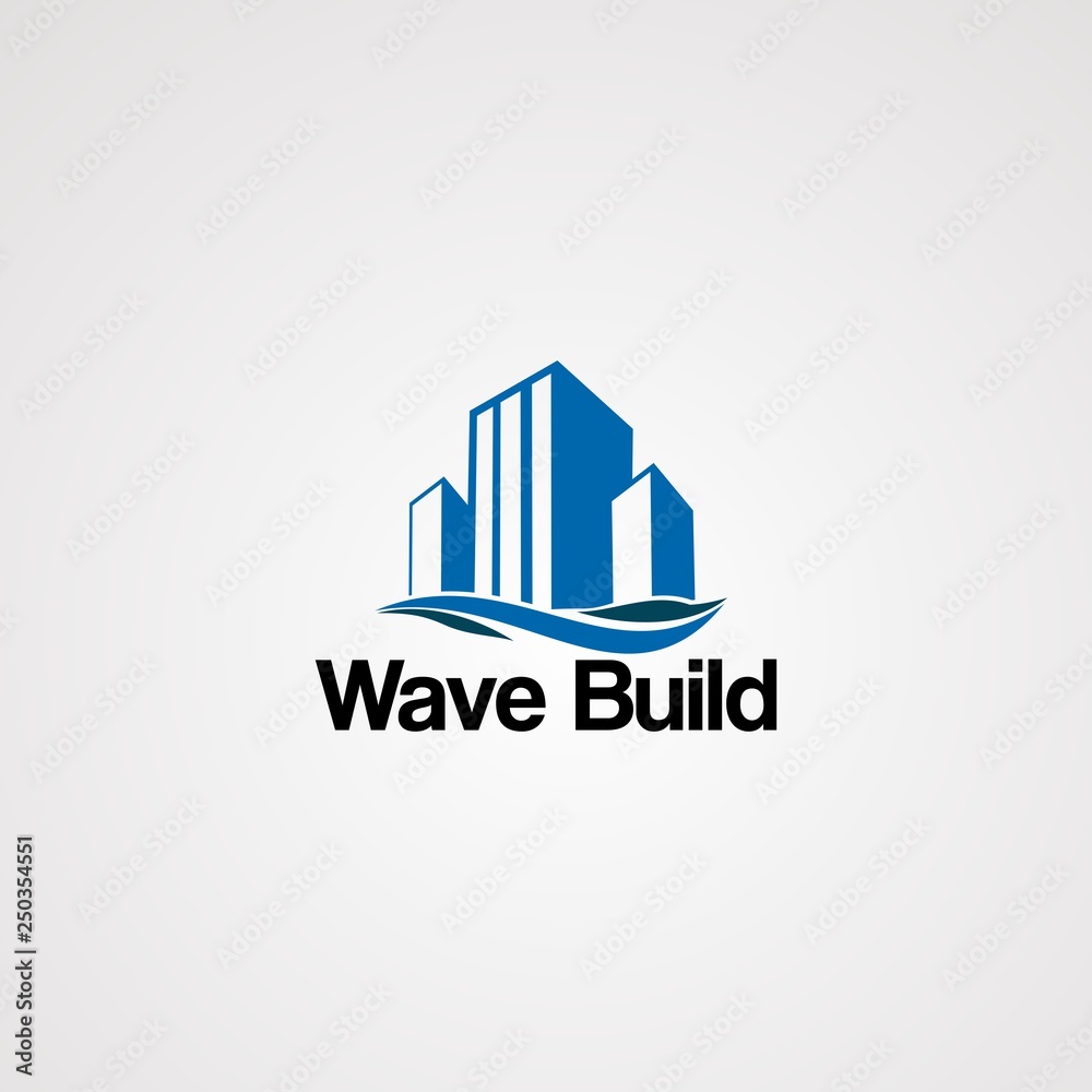 wave building logo vector simple, modern, and clean concept, element, icon, and template for business