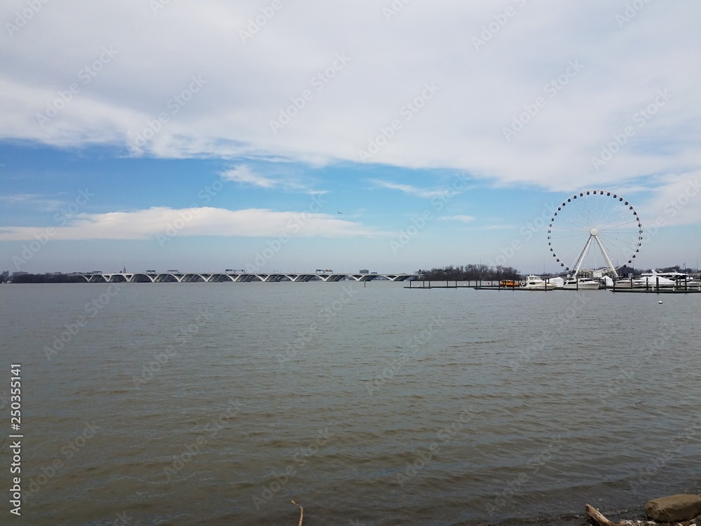 Potomac river and ferris wheel and Wilson bridge