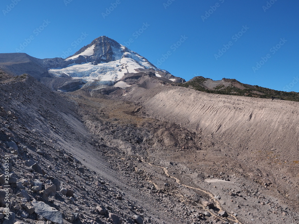 The north face of Mount Hood, Oregon, and Eliot Glacier in the Mount Hood Wilderness as seen from the Timberline Trail.