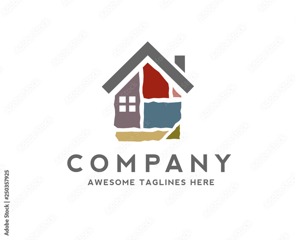 creative house made from colorful stone bricks logo vector