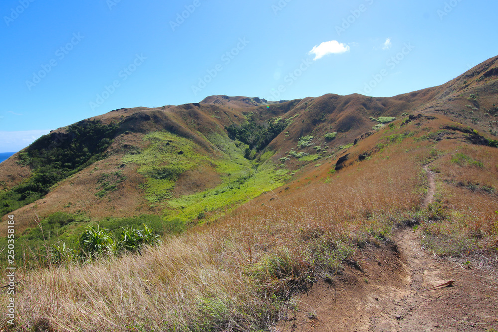 View of the interior landscape of the island of Nacula, Yasawa, Fiji