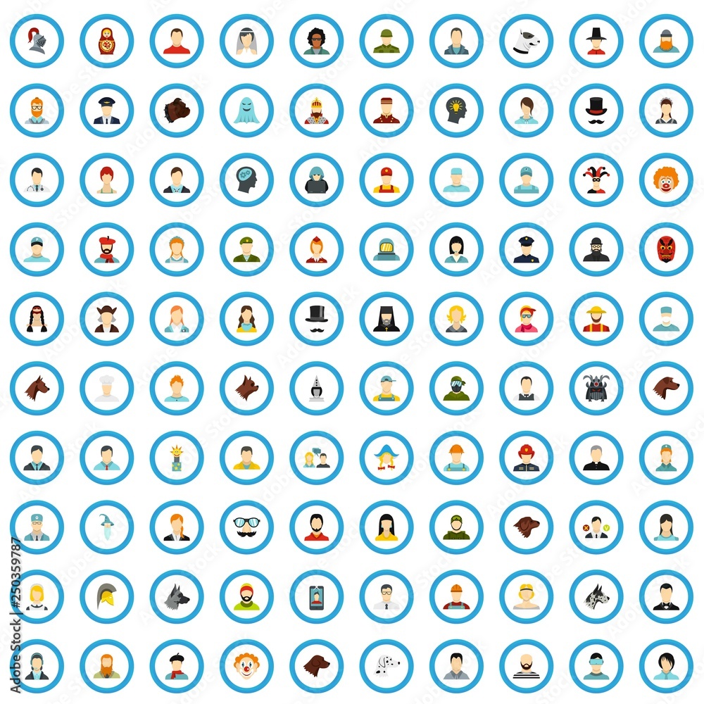 100 avatar icons set in flat style for any design vector illustration