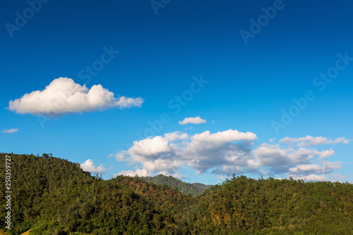 Natural Background  Landscape of Clouds Sky and Mountains on Daylight. Scenery of Nature  Environmental.