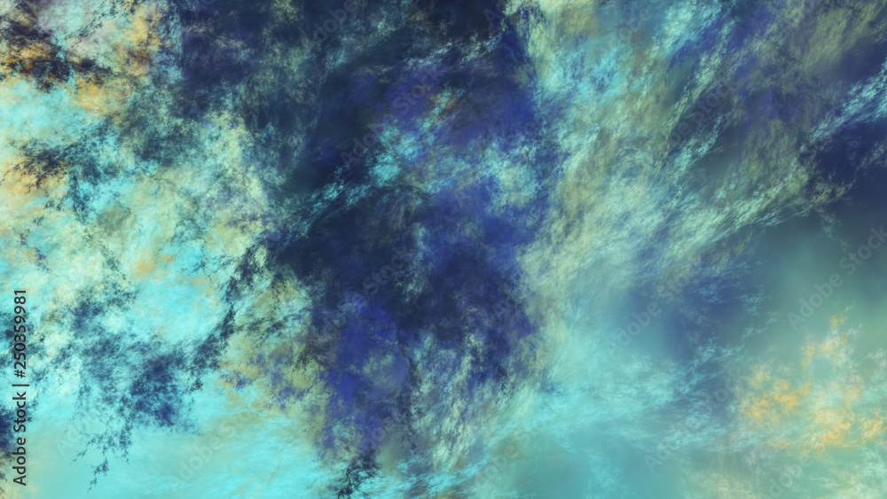 Abstract blue fantastic clouds. Colorful fractal background. Digital art. 3d rendering.
