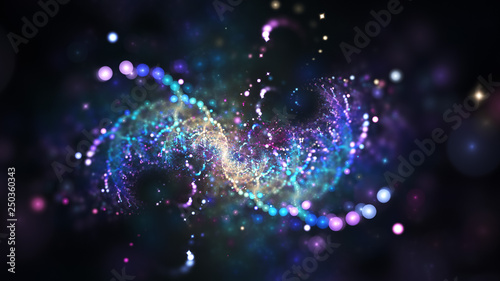 Abstract blurred blue and violet lights. Fantasy colorful holiday sparkle background. Digital fractal art. 3d