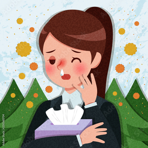 cartoon woman with hay fever