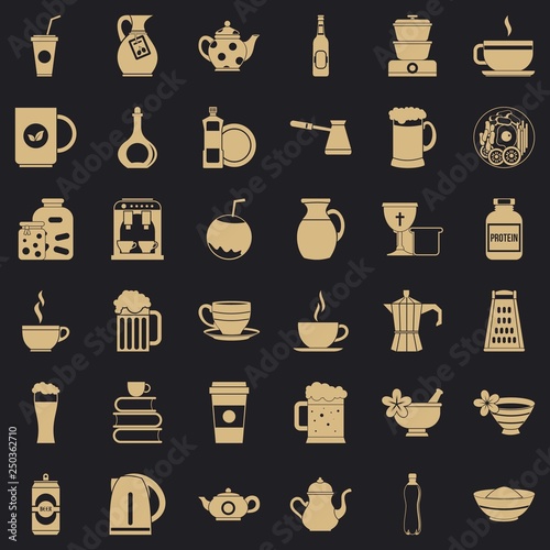 Dinnerware icons set. Simple style of 36 dinnerware vector icons for web for any design