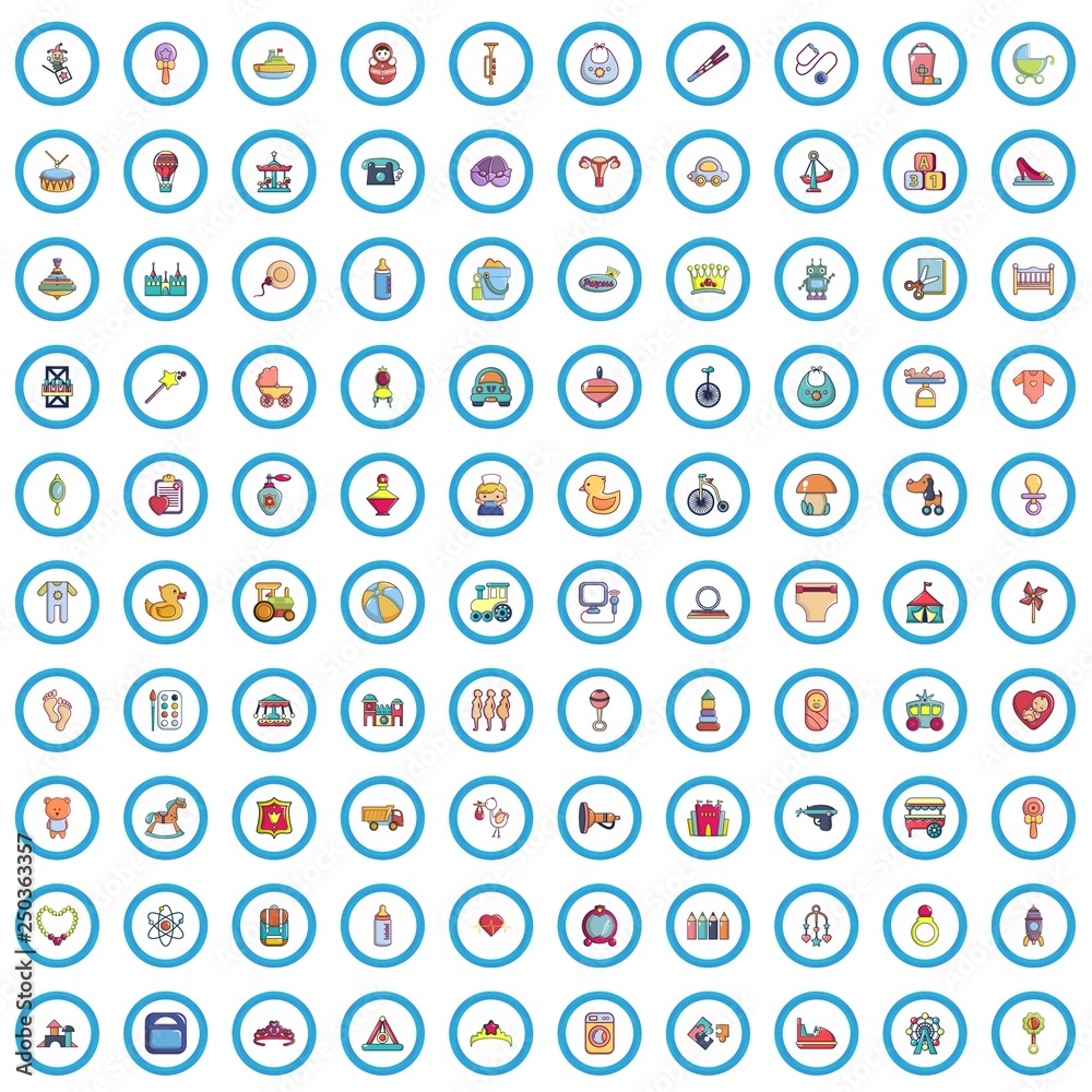100 baby icons set in cartoon style for any design vector illustration