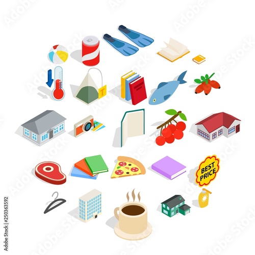 Family fun icons set. Isometric set of 25 family fun vector icons for web isolated on white background