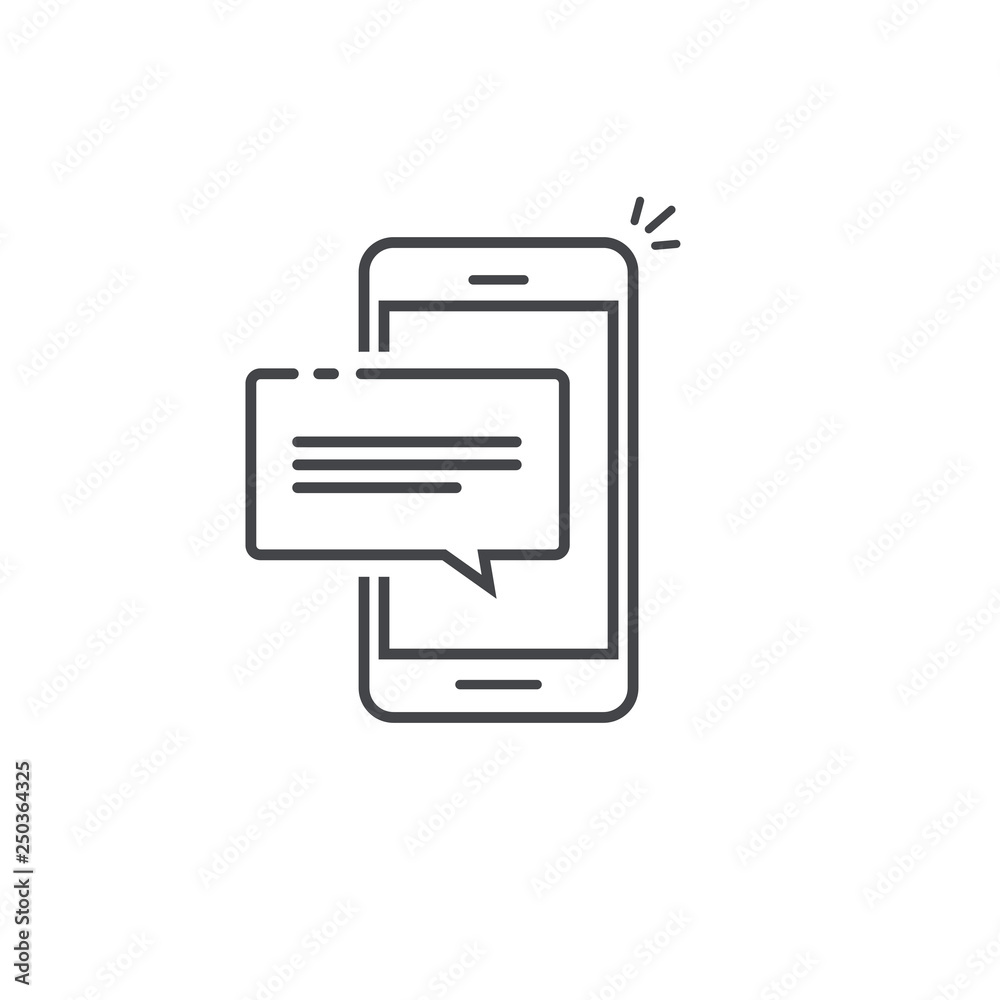 Mobile phone chat message notification vector icon isolated line outline, smartphone bubble speech pictogram, concept of online talking, cellphone alert text message, conversation, dialog symbol Mobile phone chat message notification vector icon isolated line outline, smartphone bubble speech pictogram, concept of online talking, cellphone alert text message, conversation, dialog symbol