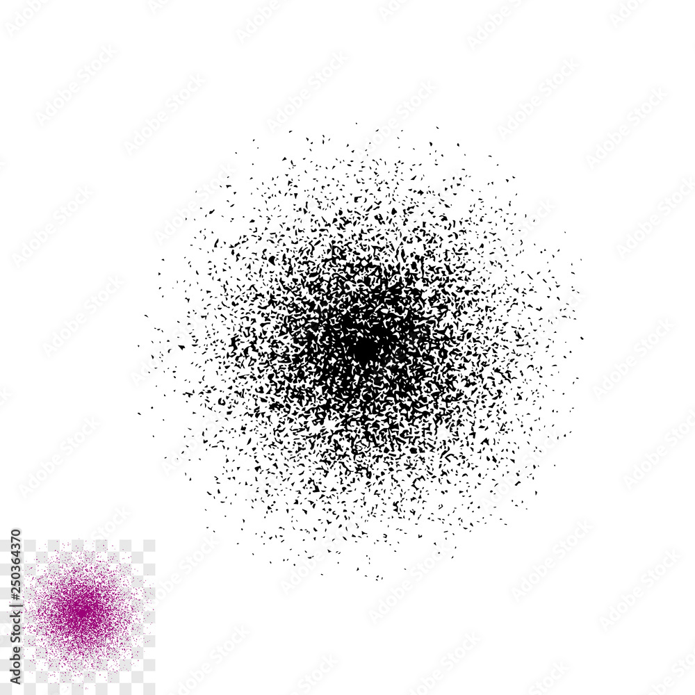 Grunge spray grain stipple brush radial texture vector, concept of grainy circle effect transparent and isolated on white clipart