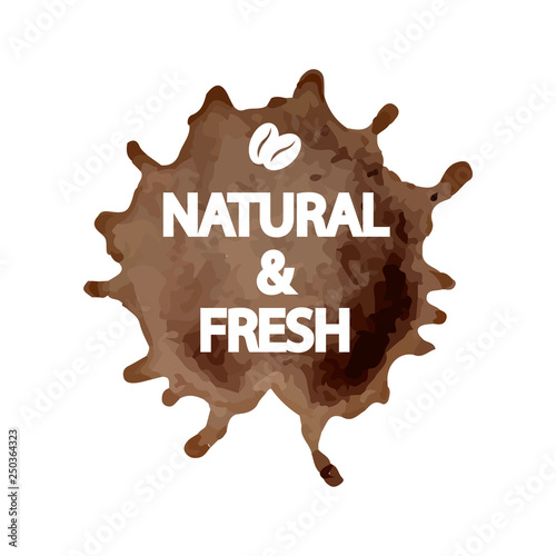 Creative template for logo, advertising flyer, promotion poster in form of coffee splash with printed lettering