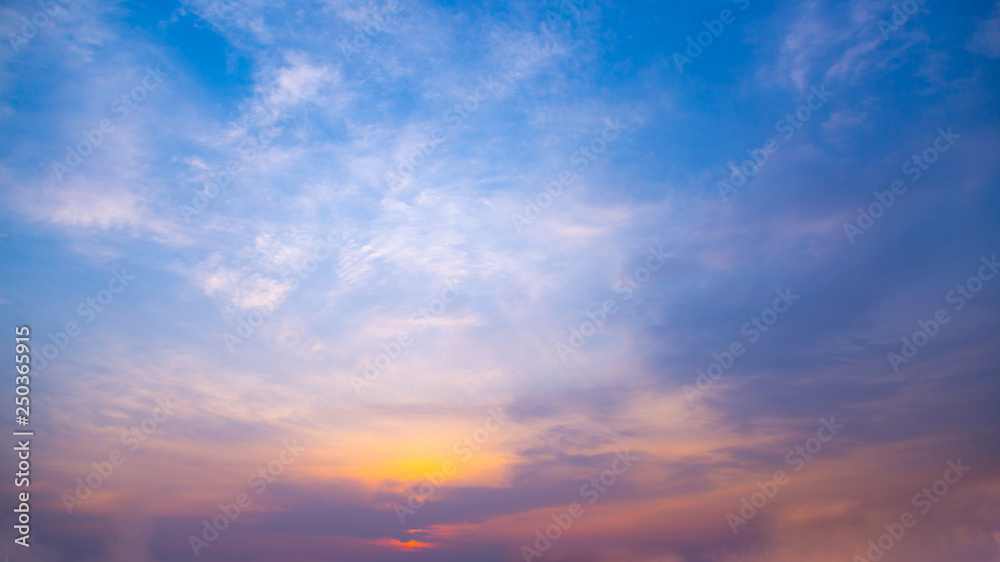 Pastel sunset sky in pink, purple and blue