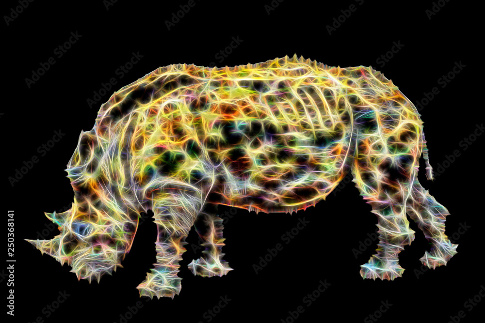 Abstract rhinoceros on black background.