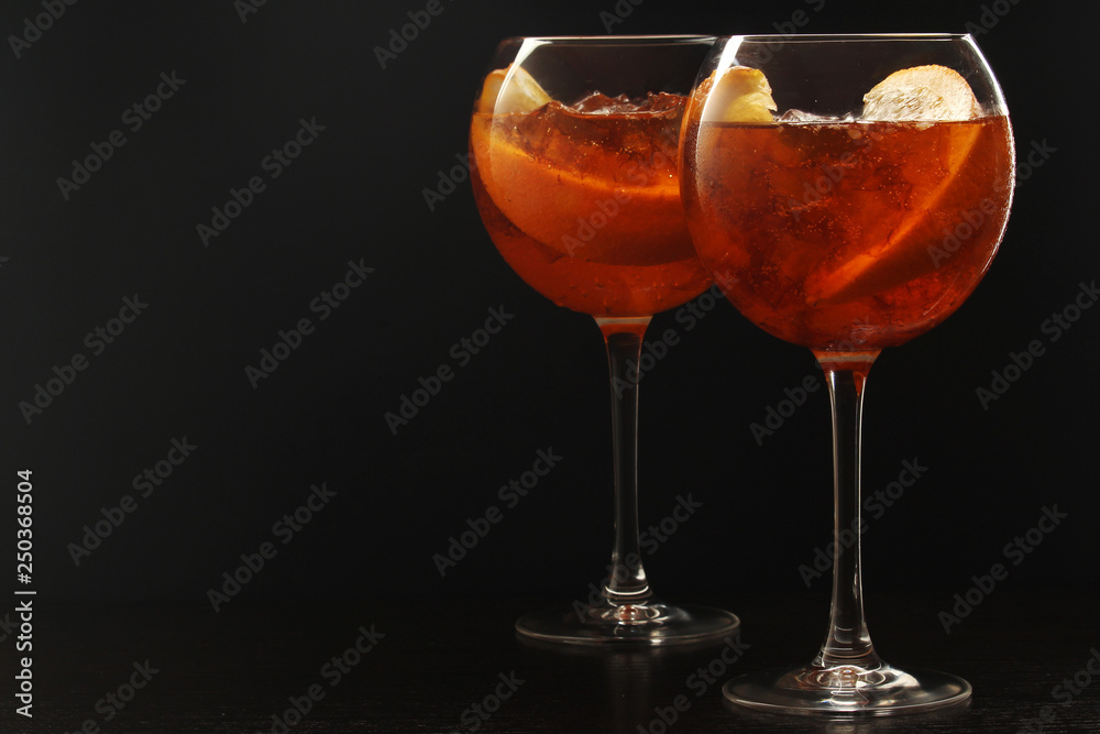Glasses with aperol spritz cocktail Glasses with aperol spritz cocktail