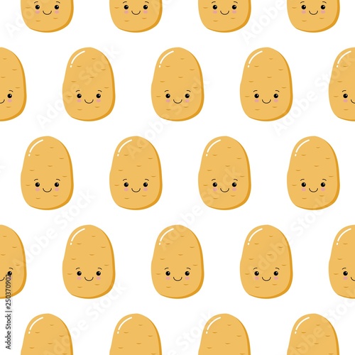 Brown vector potato seamless pattern. Flat style illustration.