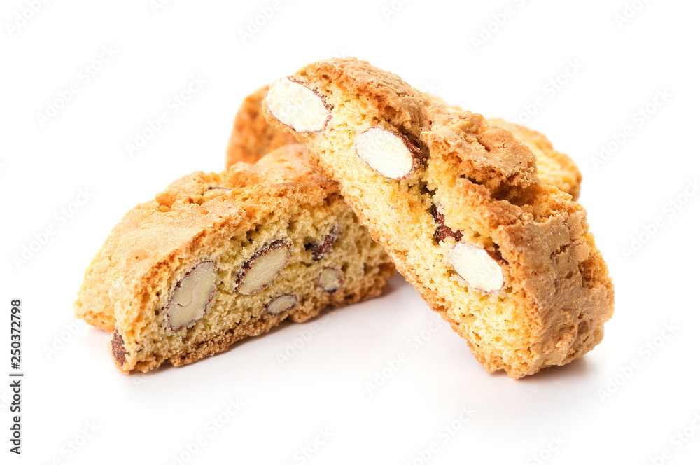 close-up view of biscotti cookies isolated on white background