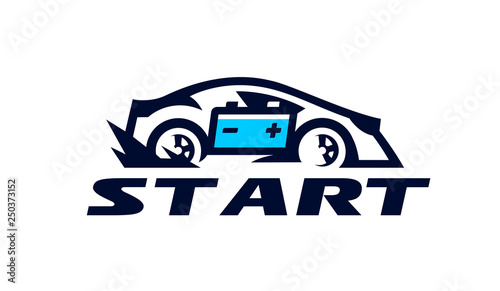 Logo for the car company, transport business. Fast movement, speed, rechargeable battery, charging. Vector illustration
