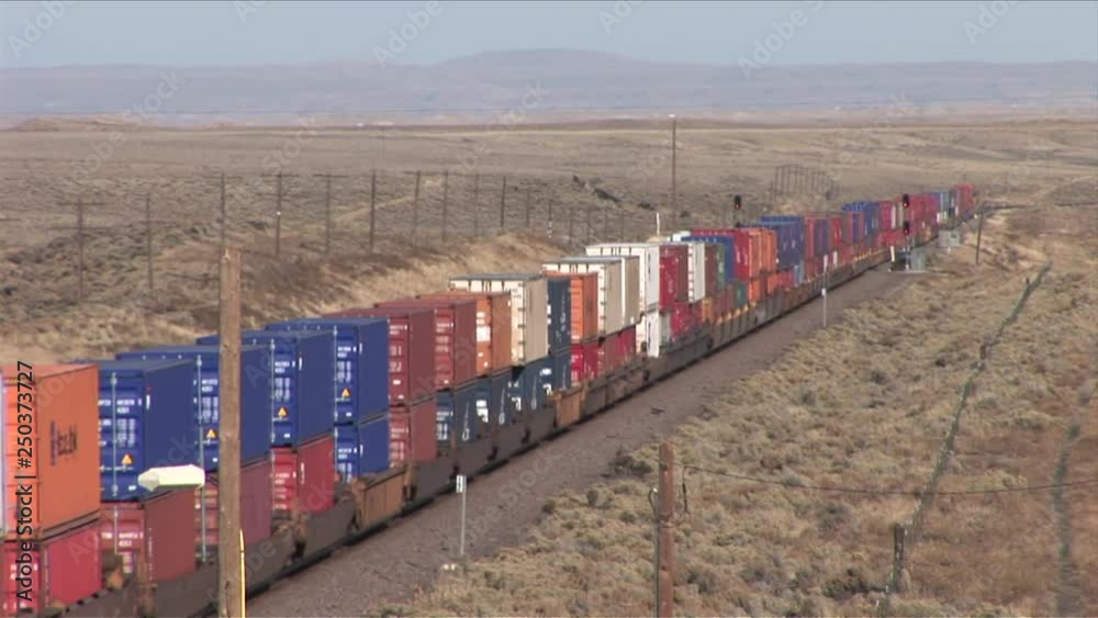 View of freight train passing in Wyoming United States