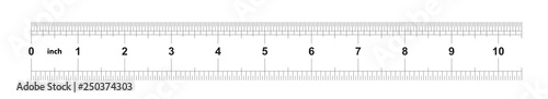 Ruler 10 inches imperial. Ruler 10 inches metric. Precise measuring tool. Calibration grid.