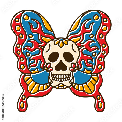 Skull Head Butterfly Tattoo