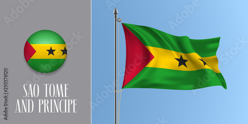 Sao tome and Principe waving flag on flagpole vector illustration