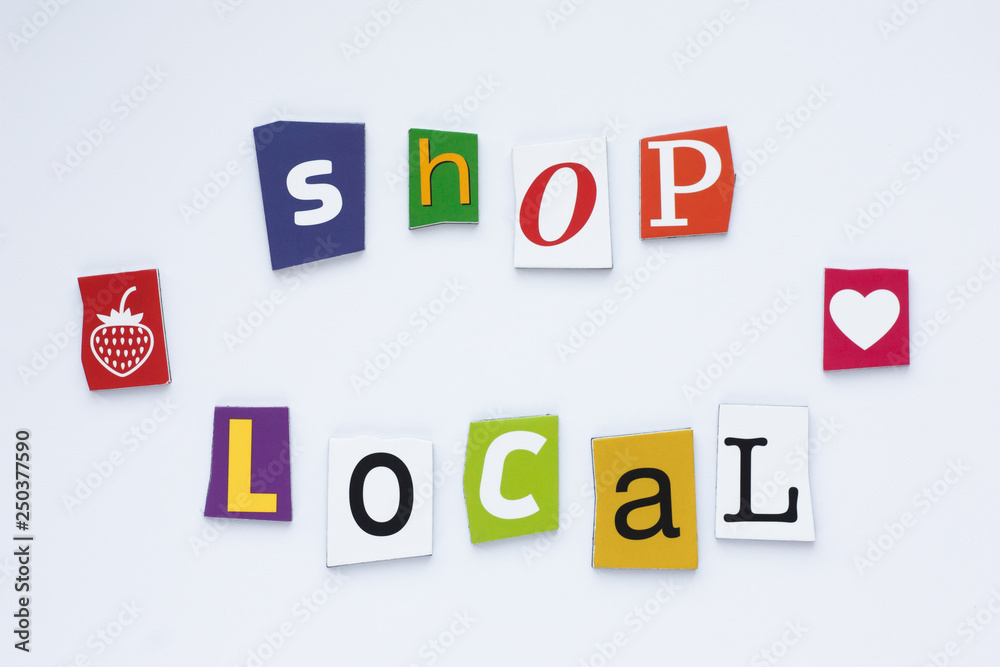 A word writing text showing shop local from cut letters on white background. Shopping concept. Rubric shop local. Text space. A word writing text showing shop local from cut letters on white background. Shopping concept. Rubric shop local. Text space.
