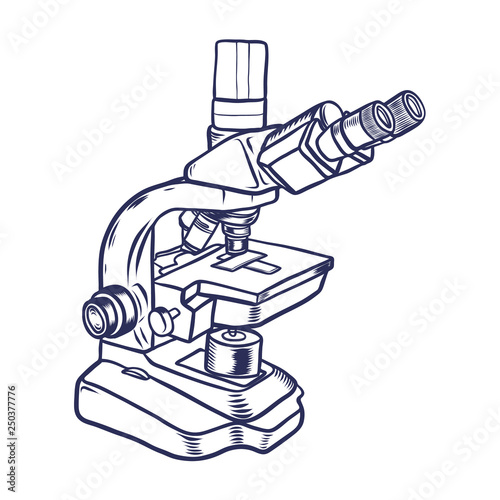 Microscope icon. Hand drawn contour line illustration of microscope vector icon for web design. Isoleted on white background