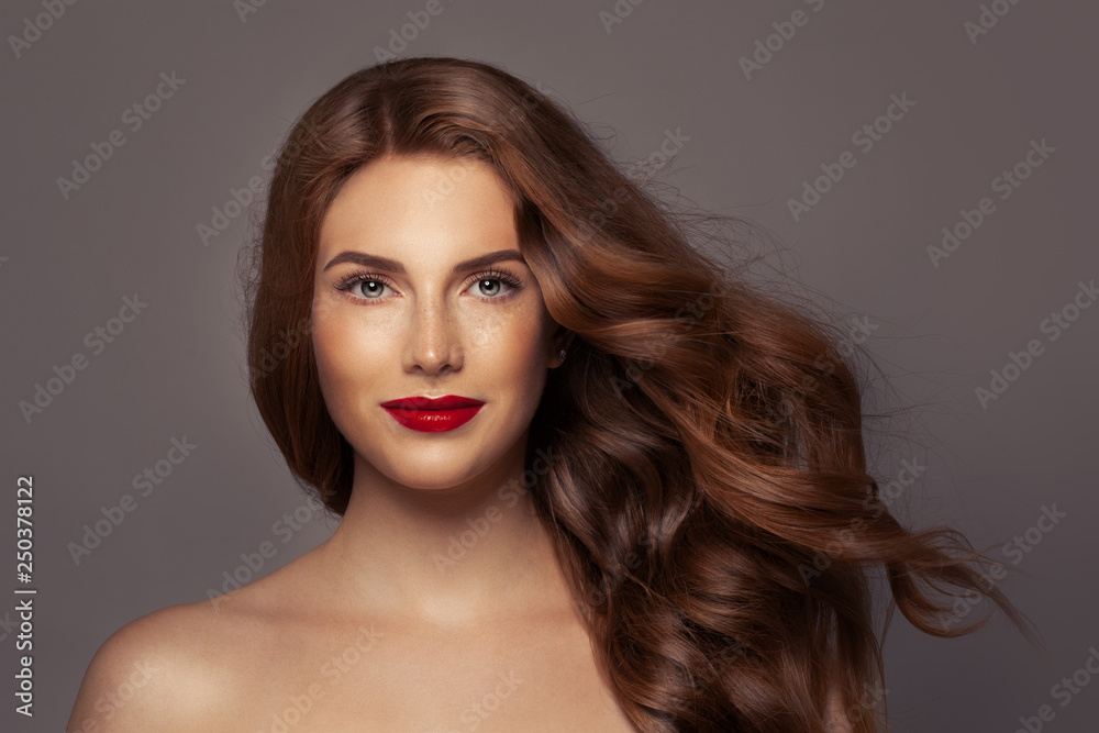 Naklejka premium Beauty portrait of perfect red head woman. Beautiful female face