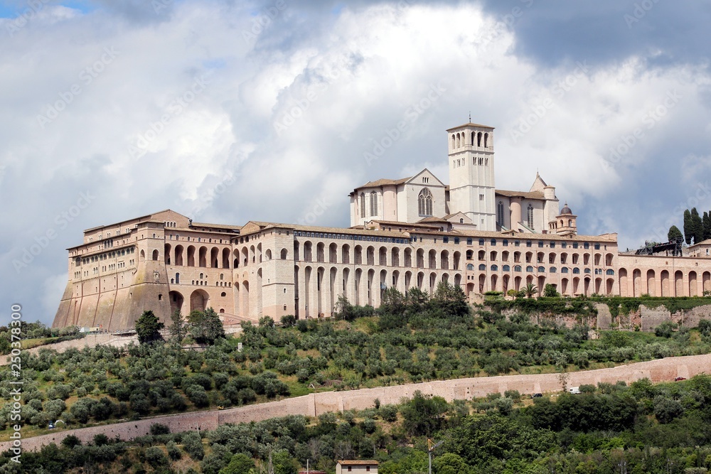 Assisi, Umbria, Italy. View of Basilica of San Francesco d'Assisi.
