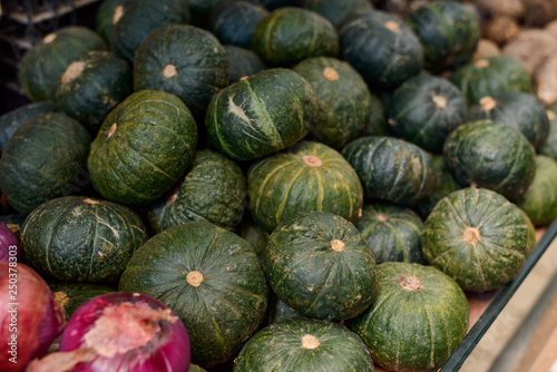 Green pumpkins at a bazaar