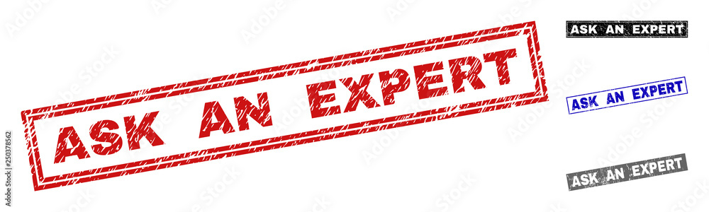 Grunge ASK AN EXPERT rectangle stamp seals isolated on a white background. Rectangular seals with grunge texture in red, blue, black and gray colors. Grunge ASK AN EXPERT rectangle stamp seals isolated on a white background. Rectangular seals with grunge texture in red, blue, black and gray colors.