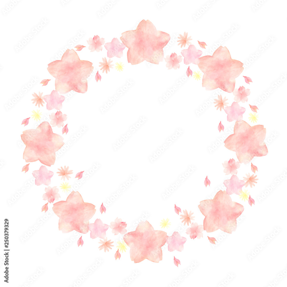 水彩　手描き　きれい　桜　円　フレーム