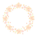 水彩　手描き　きれい　桜　円　フレーム（黄色・文字なし）