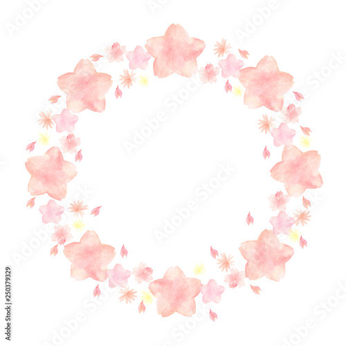 水彩 手描き きれい 桜 円 フレーム