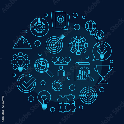 Vector Business Values concept round outline illustration on dark blue background