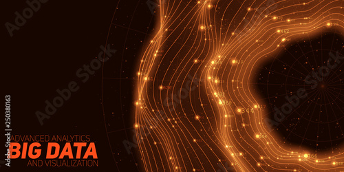 Big data orange circular visualization. Futuristic infographic. Information aesthetic design. Visual data complexity. Complex data threads graphic. Social network representation. Abstract graph