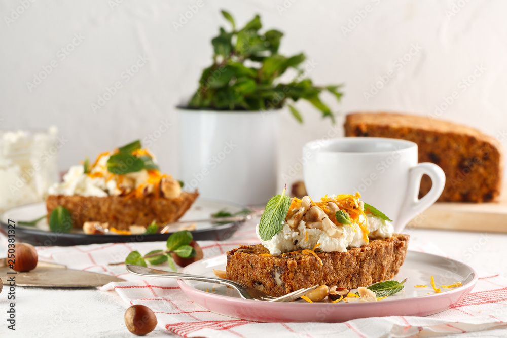 carrot fruit cake with nuts and cream carrot fruit cake with nuts and cream
