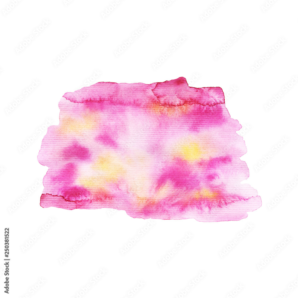 Texture watercolor, delicate, spring. Isolated object on white background. Pink with yellow Texture watercolor, delicate, spring. Isolated object on white background. Pink with yellow