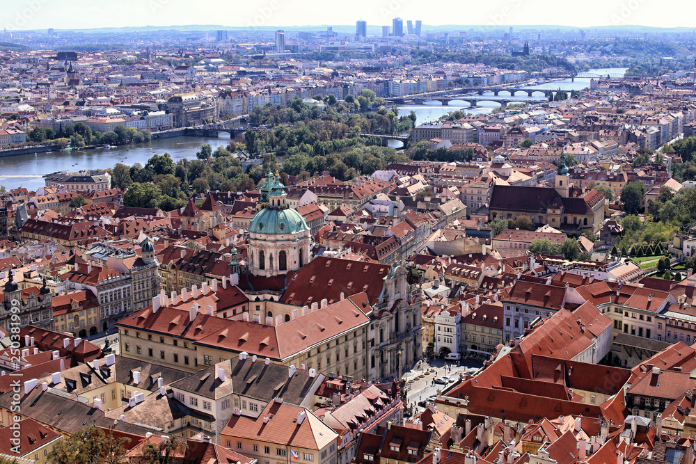 Prague Mala-Strana with Vltava river from above